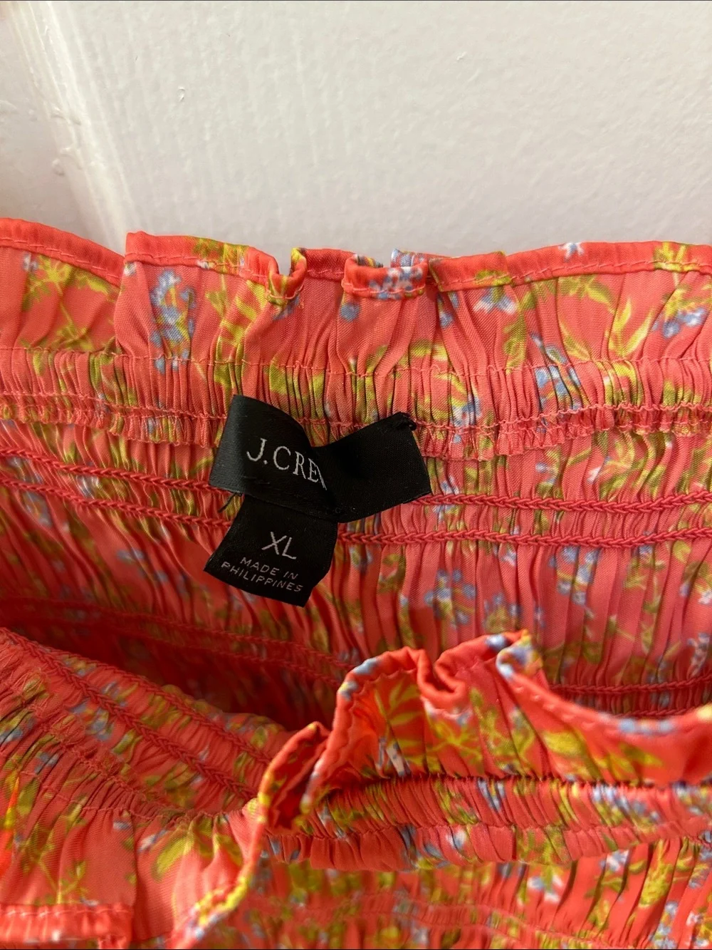 J. Crew Coral Floral Smocked Tank Top